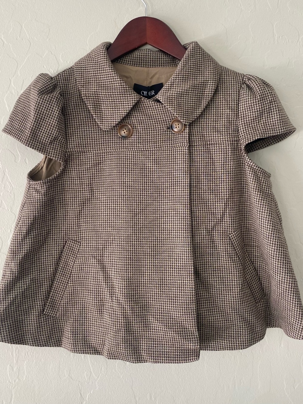 Cider Houndstooth Short Sleeve Jacket Double Breasted Blazer Brown Womens XXS⁠